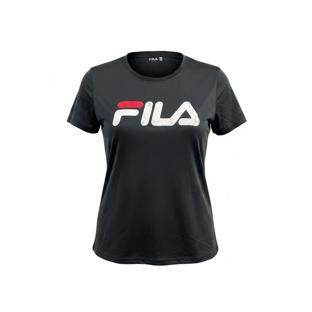 Fila Womens Crew Tee With Graphic Black Short Sleeve Logo T-Shirt SW018646‎ XL